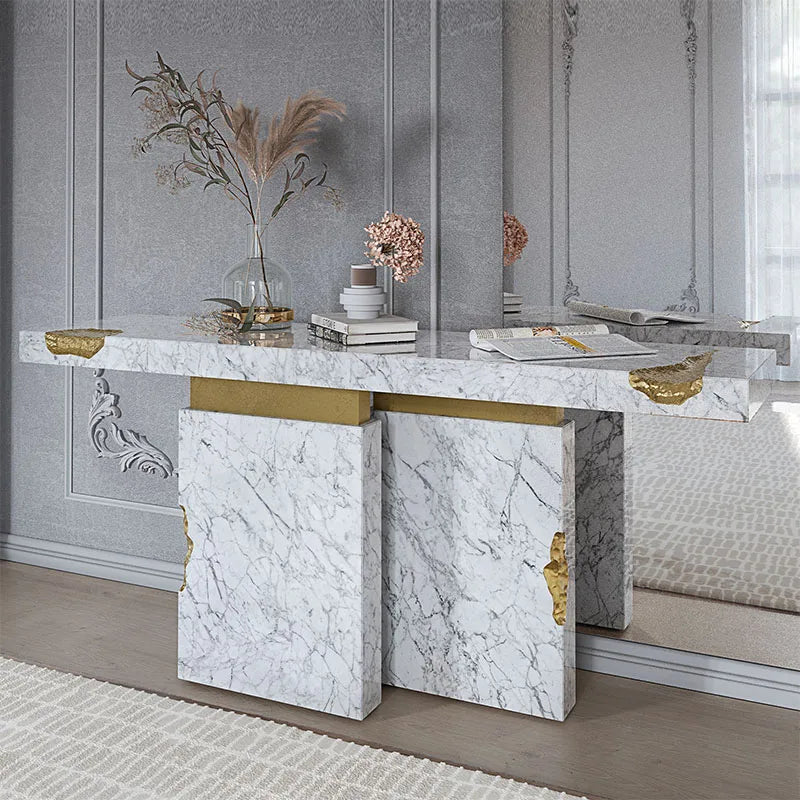 Modern Aluminium Console Table with Marble Top Customizable Size & Color for Home Villa Hotel Use