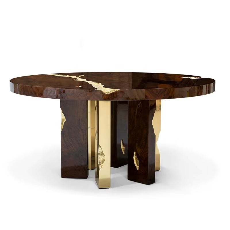 High-End Custom Modern Design round Dining Table Luxury Stainless Steel and Solid Wood for Hotel Villa Restaurant Furniture