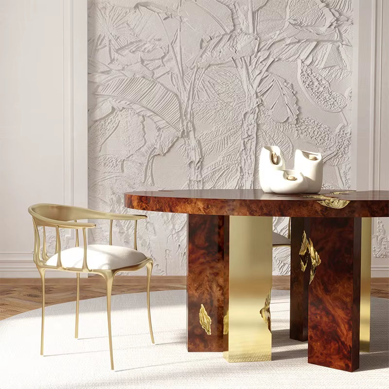 High-End Custom Modern Design round Dining Table Luxury Stainless Steel and Solid Wood for Hotel Villa Restaurant Furniture