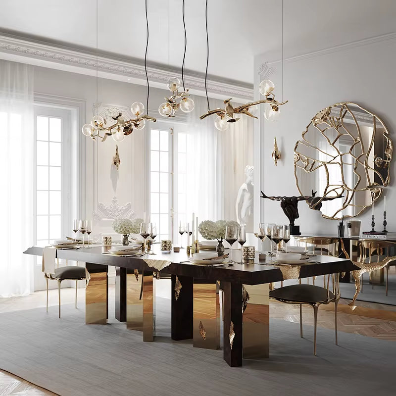 High-End Custom Modern Design round Dining Table Luxury Stainless Steel and Solid Wood for Hotel Villa Restaurant Furniture