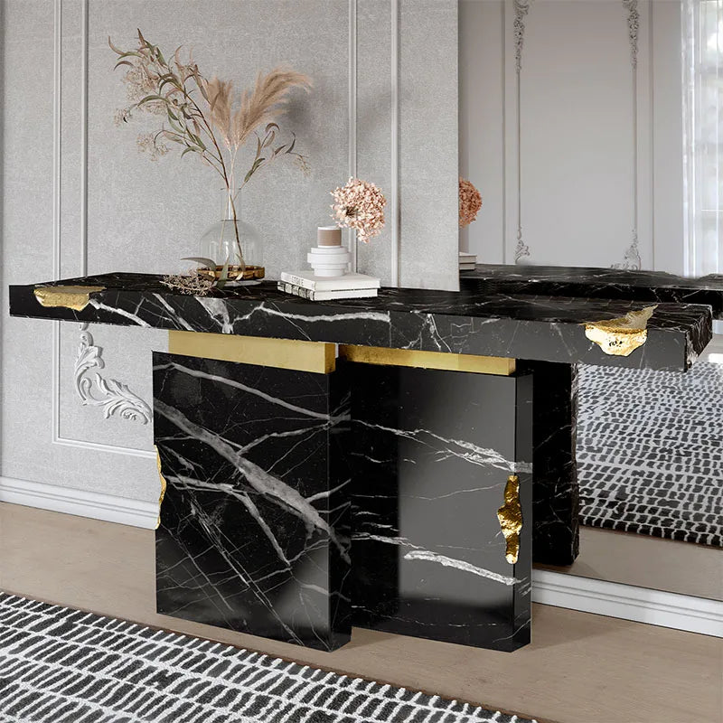 Modern Aluminium Console Table with Marble Top Customizable Size & Color for Home Villa Hotel Use
