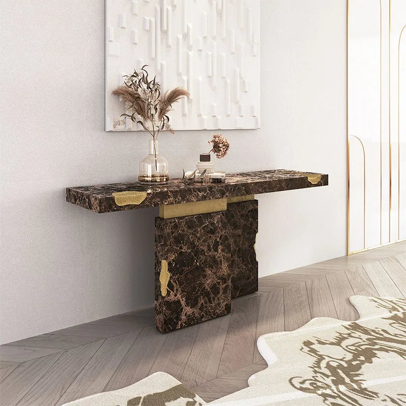 Modern Aluminium Console Table with Marble Top Customizable Size & Color for Home Villa Hotel Use