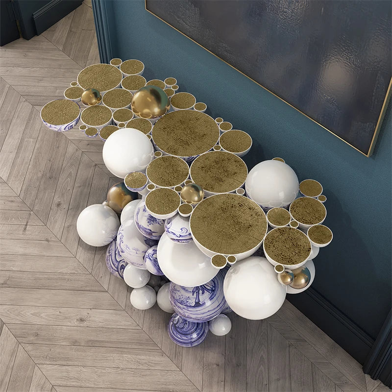 Modern Luxury Stainless Steel Console Tables Gold Metal Frame Mirrored for Hallway Living Room Hotel Mansion/Villa Furniture