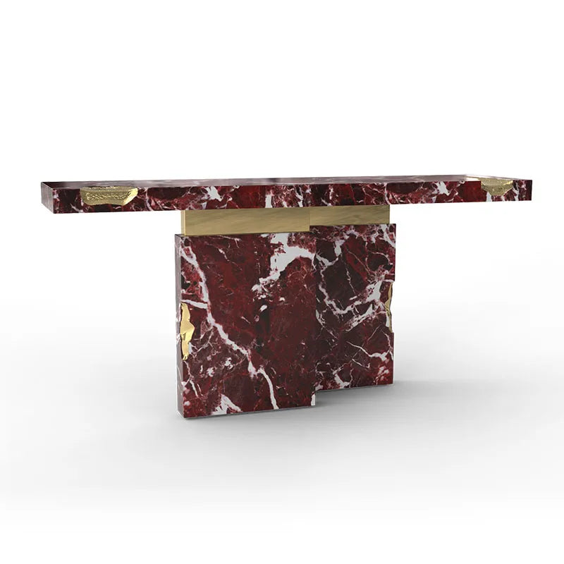 Modern Aluminium Console Table with Marble Top Customizable Size & Color for Home Villa Hotel Use