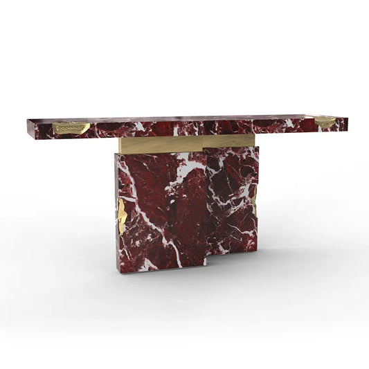 Modern Aluminium Console Table with Marble Top Customizable Size & Color for Home Villa Hotel Use