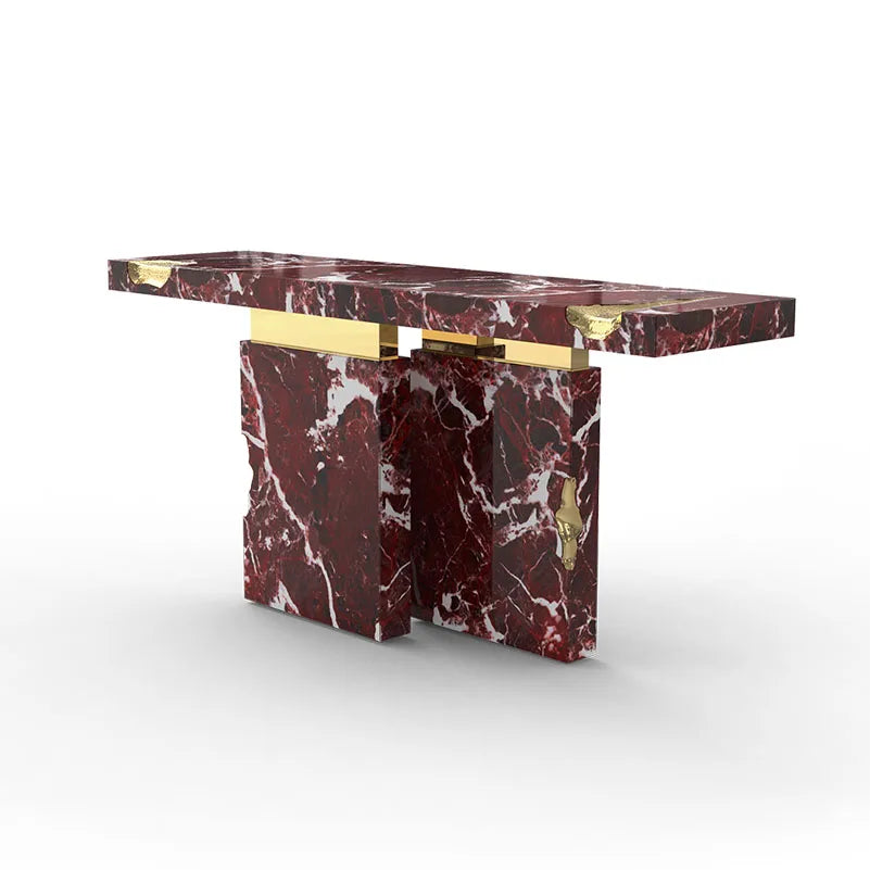 Modern Aluminium Console Table with Marble Top Customizable Size & Color for Home Villa Hotel Use