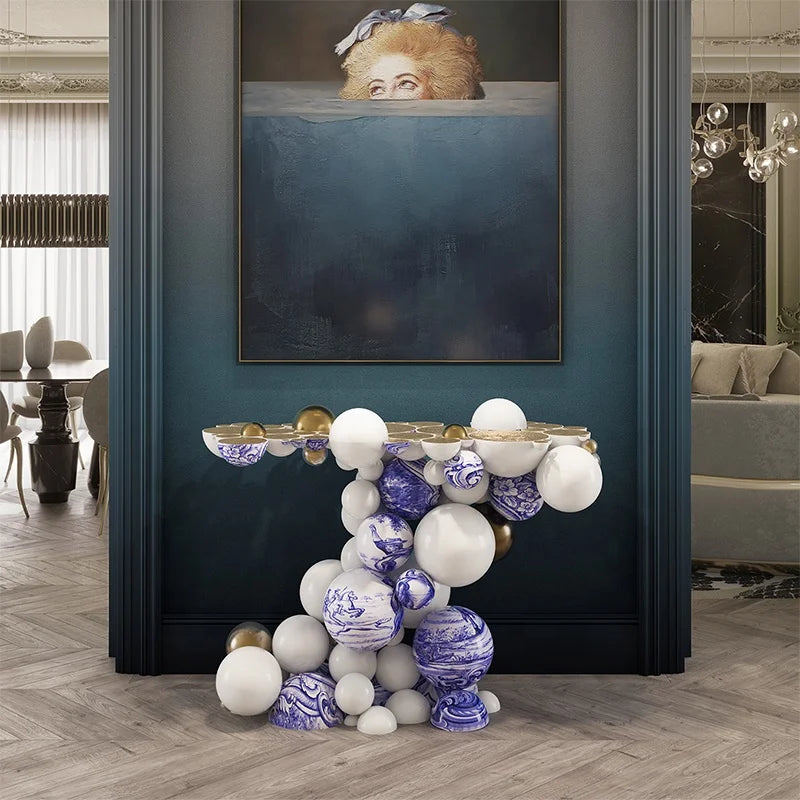 Modern Luxury Stainless Steel Console Tables Gold Metal Frame Mirrored for Hallway Living Room Hotel Mansion/Villa Furniture